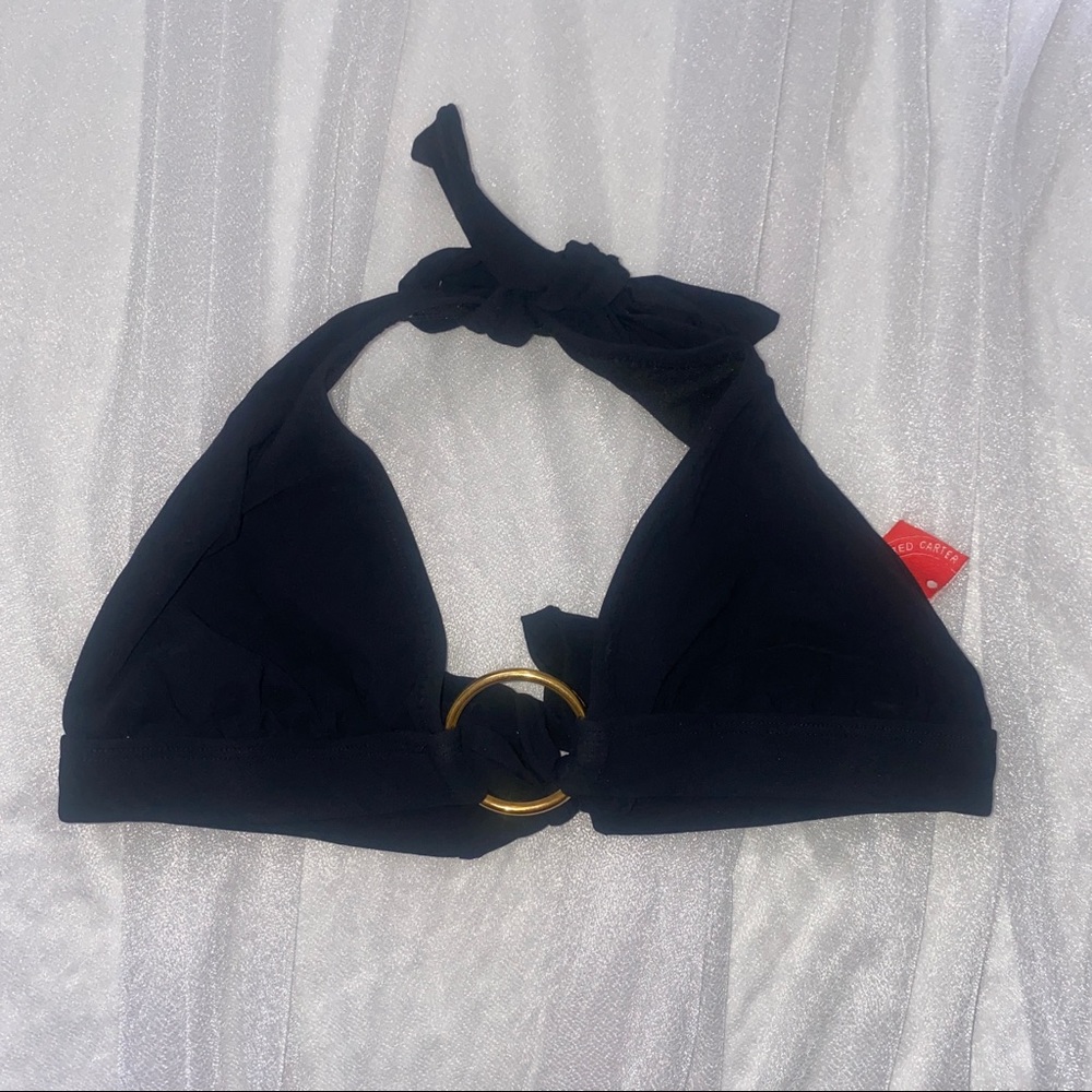 Red Carter Black Halter Tie Bikini Top XS Gold Ring Hardware